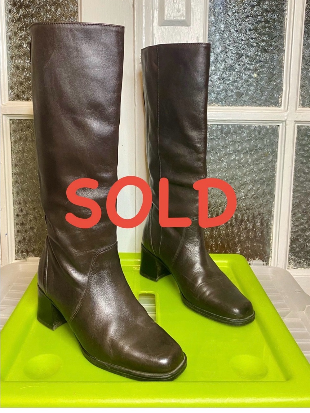Blondo Dark Brown Knee-High Block Heel Leather Boots